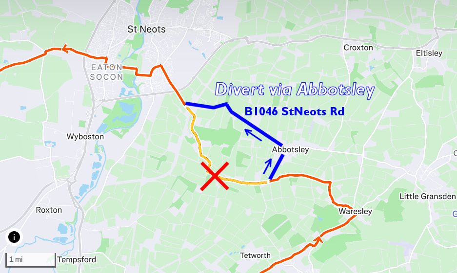 diversion near Abbotsley